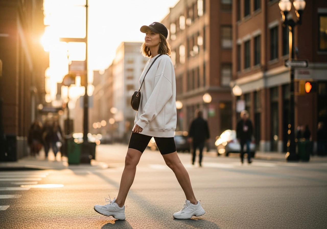 Biker Shorts with Oversized Sweatshirt