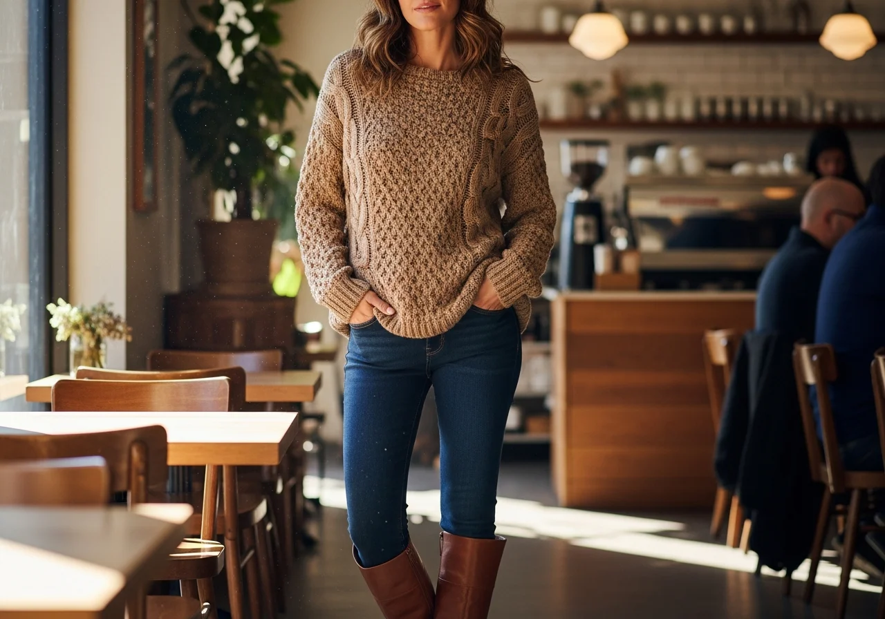 Chunky Cable-Knit Sweater With Skinny Jeans