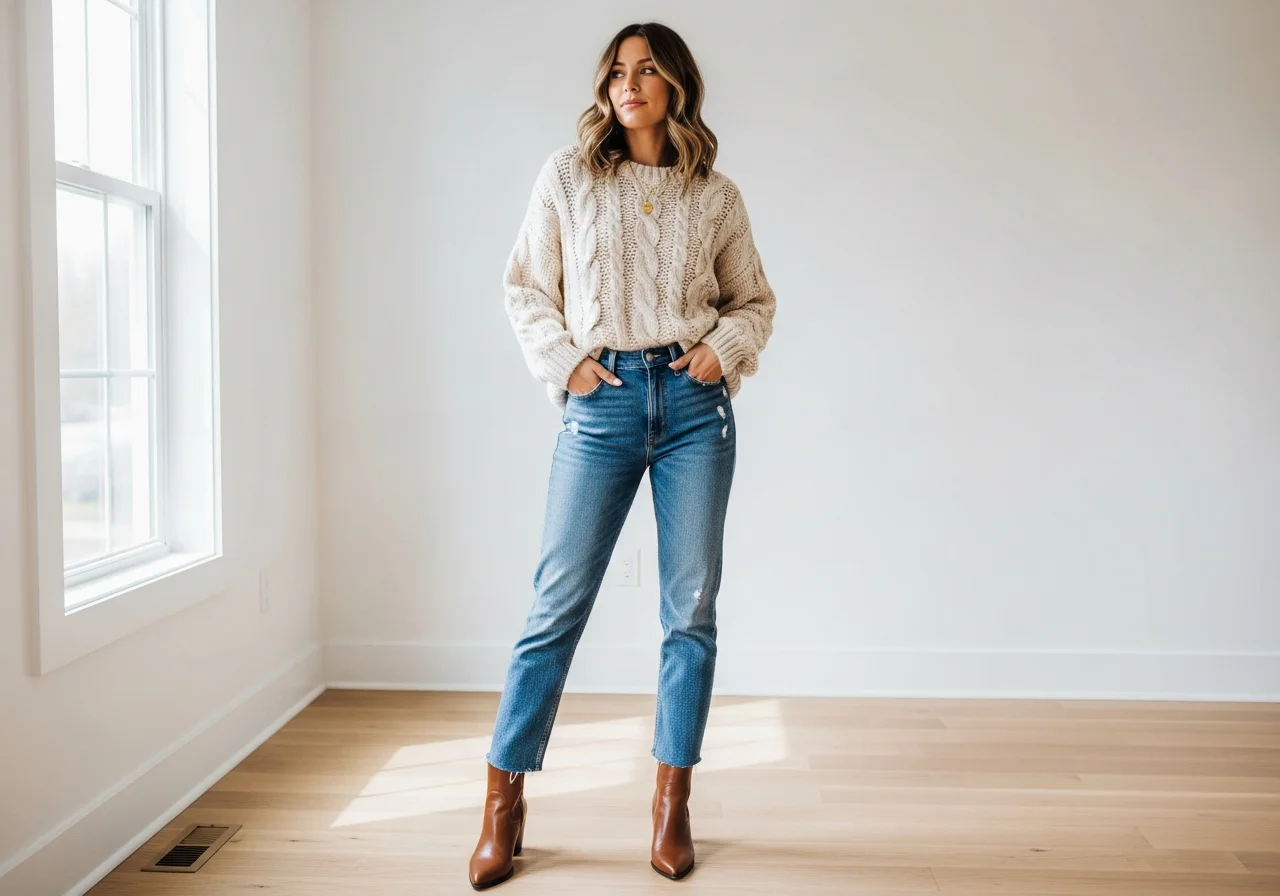 Oversized Sweater With High-Waisted Straight-Leg Jeans