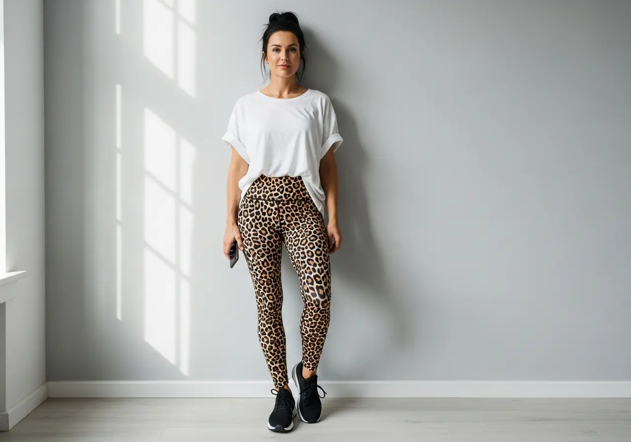Printed Leggings with Neutral Top
