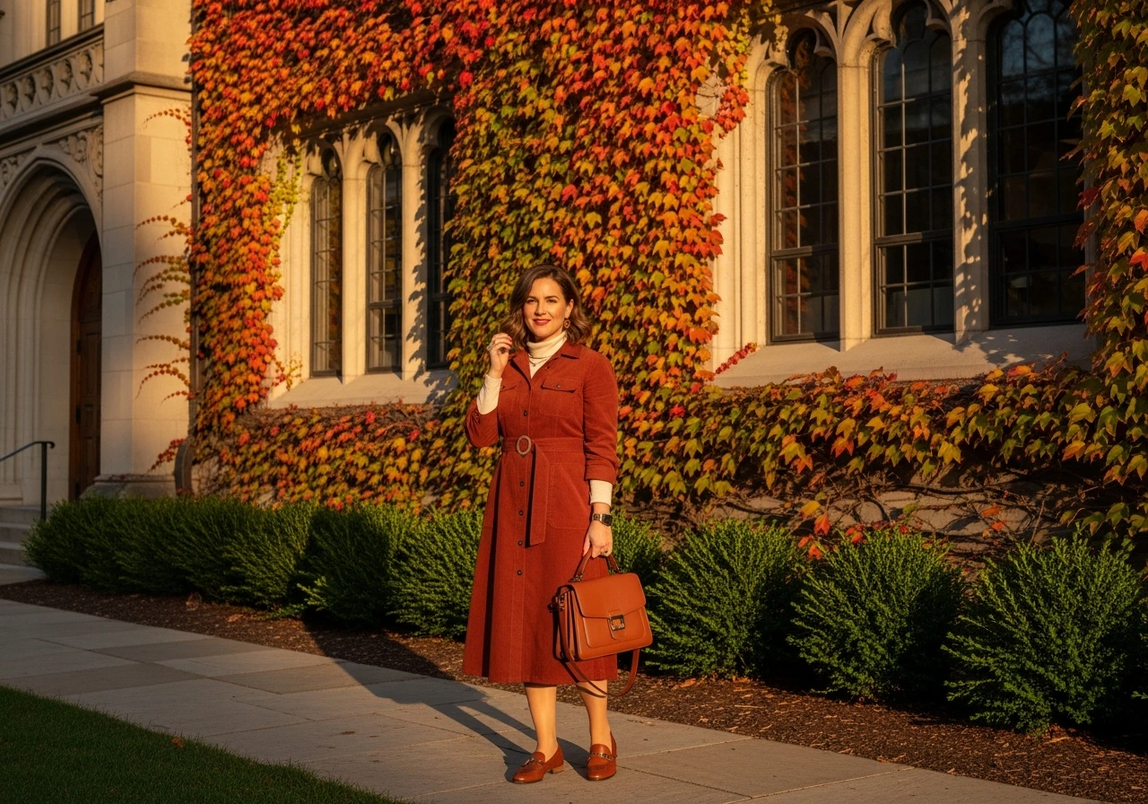 Corduroy Dress with Turtleneck and Loafers