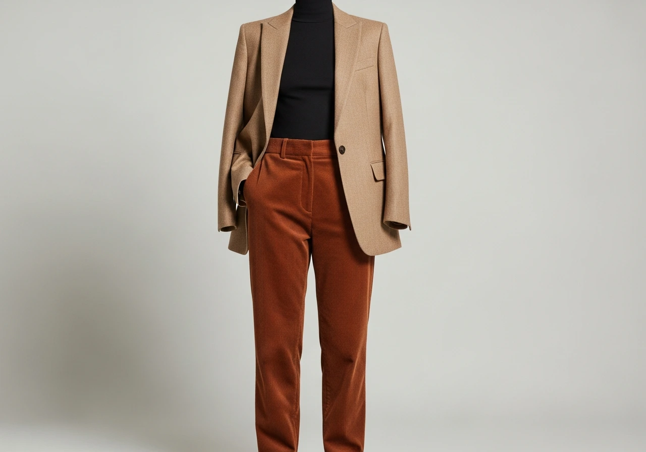 Corduroy Pants with Mock Neck and Blazer
