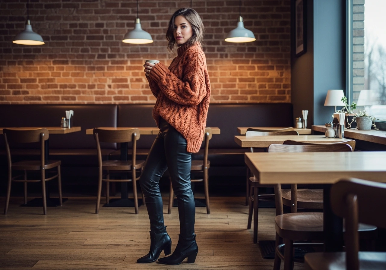 Cozy Oversized Sweater with Leather Pants