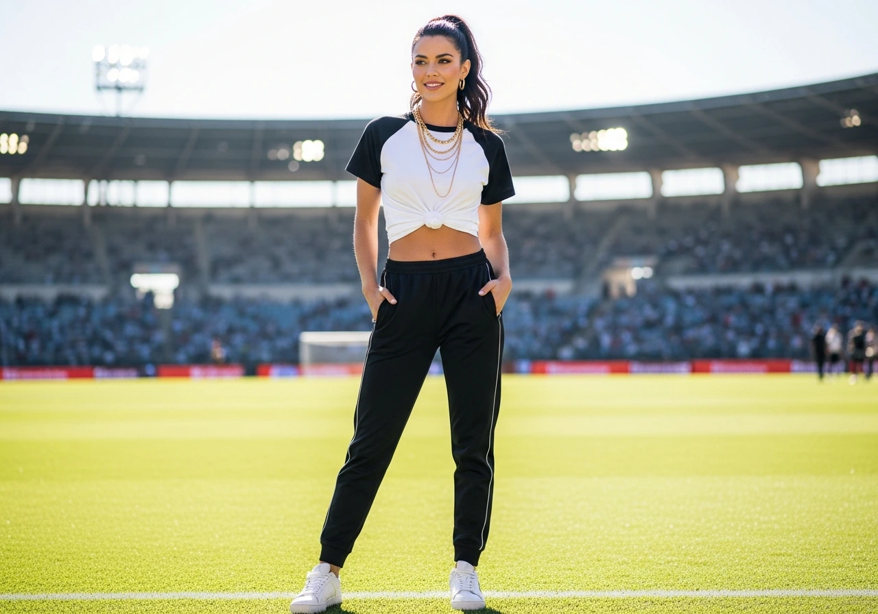 Cropped Baseball Tee with Track Pants