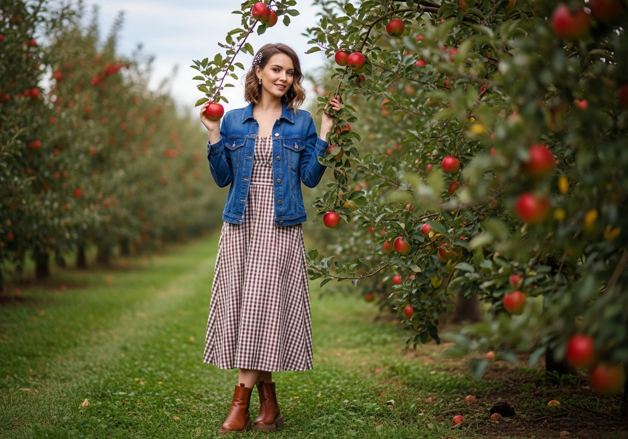 Gingham Dress with Denim Jacket
