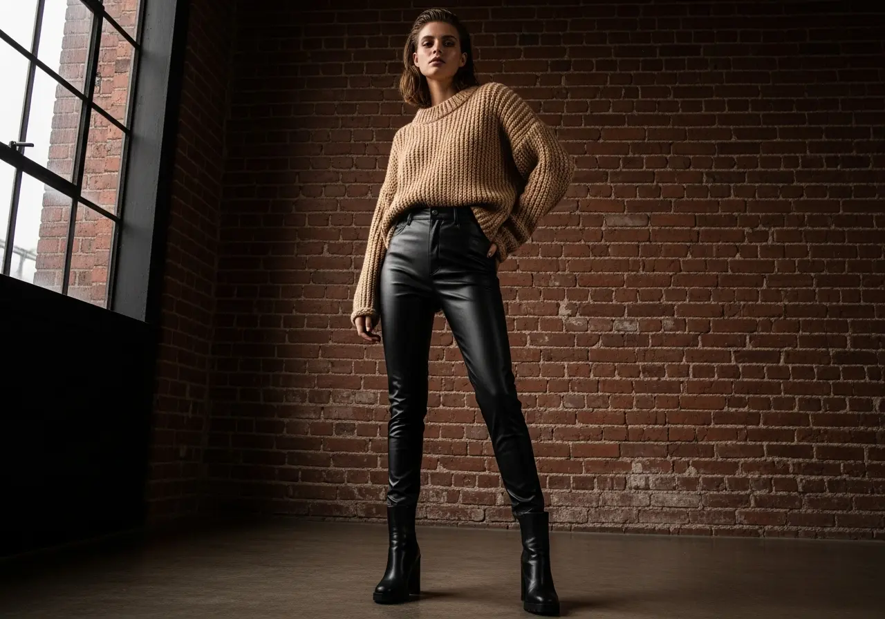 Leather Pants with Oversized Sweater