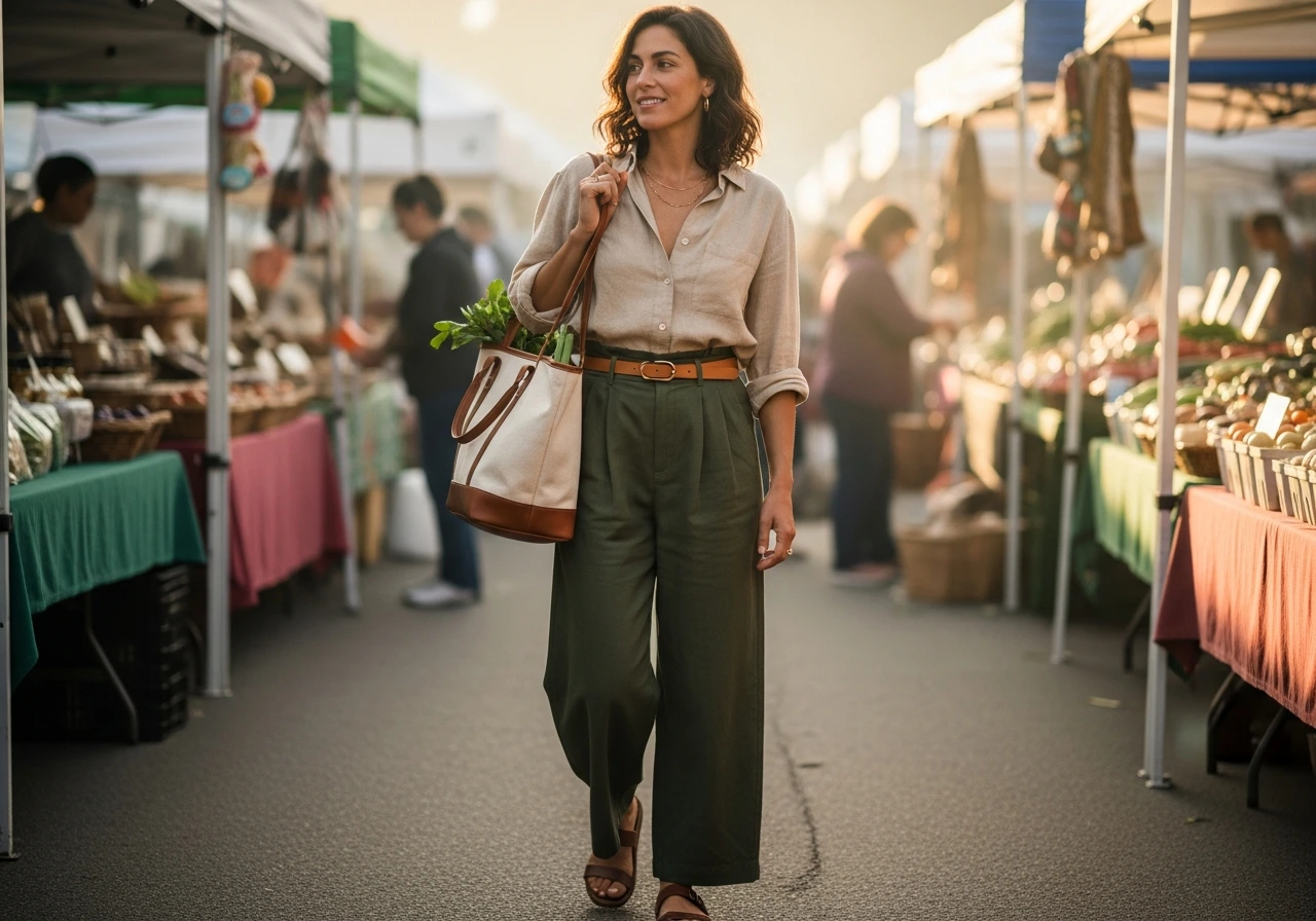 Linen Button-Down and Wide-Leg Trousers