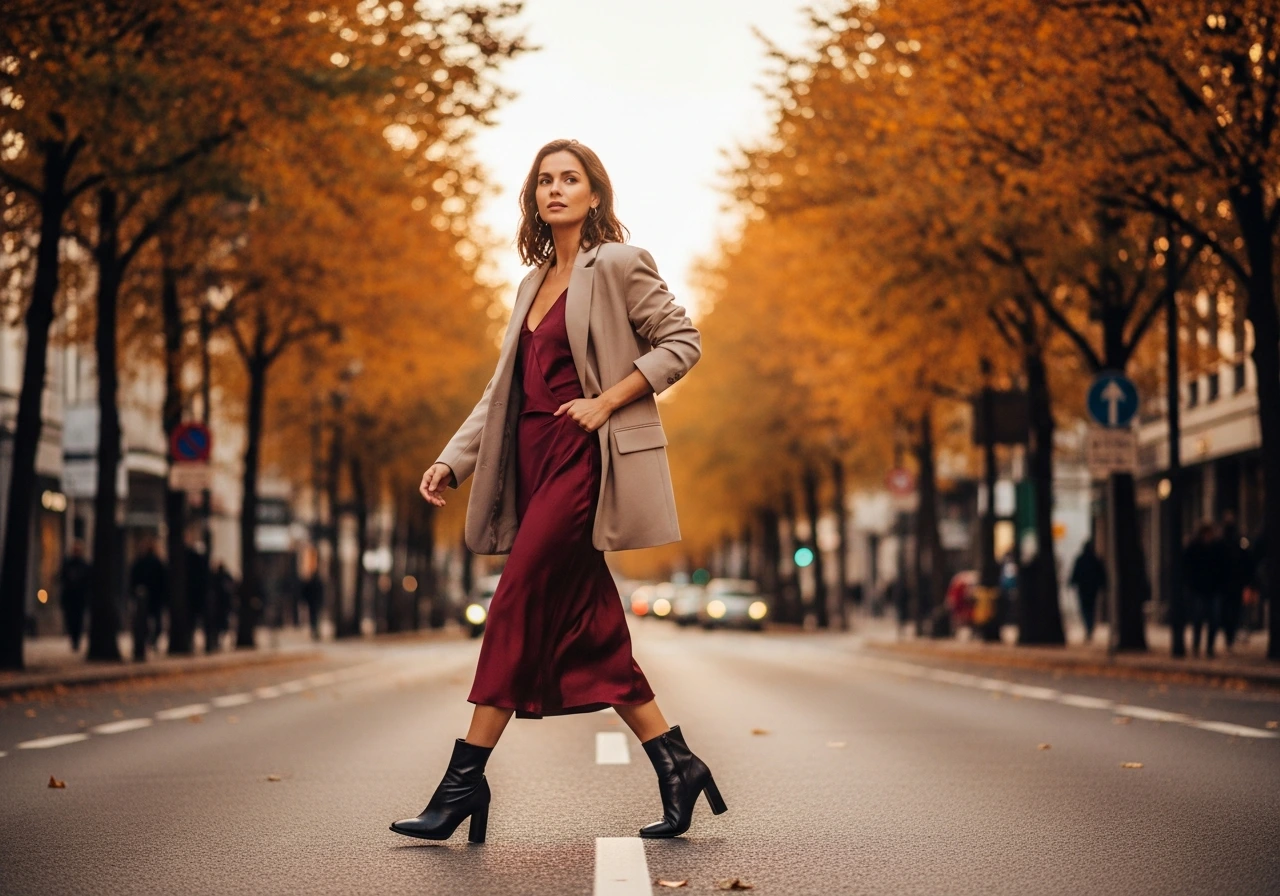 Midi Dress Layered Under an Oversized Blazer