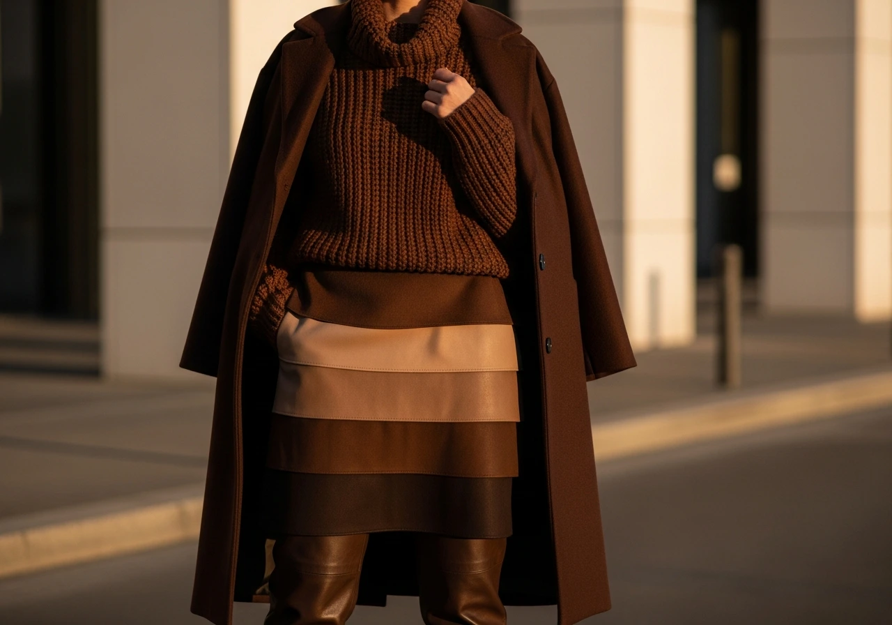 brown outfit Monochromatic Mastery