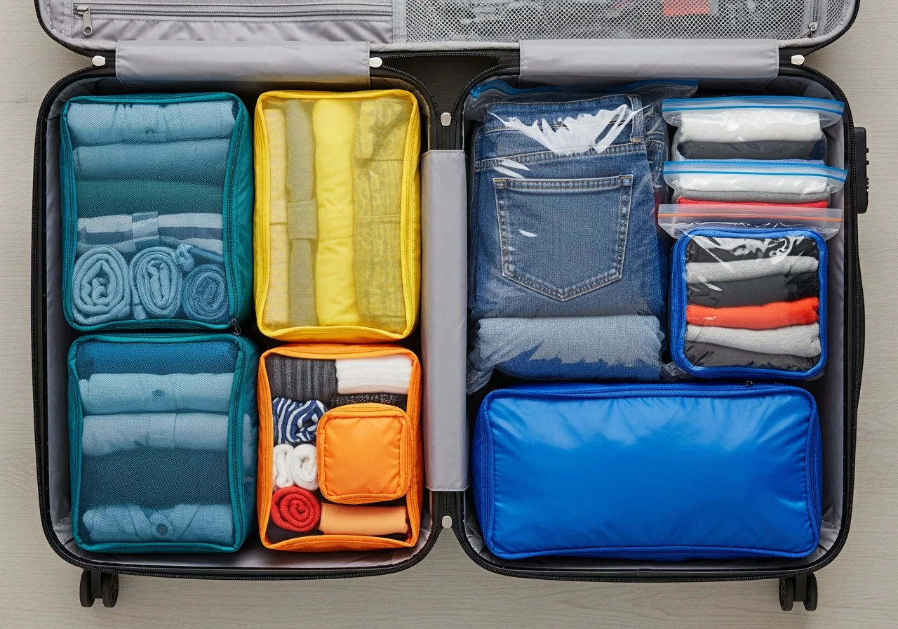 Organized Packing Cubes and Compression Bags.