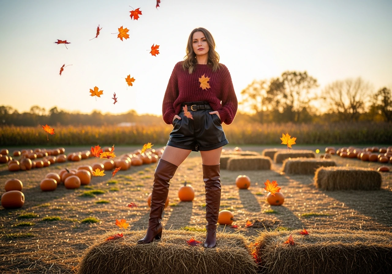 Oversized Knit with Leather Shorts