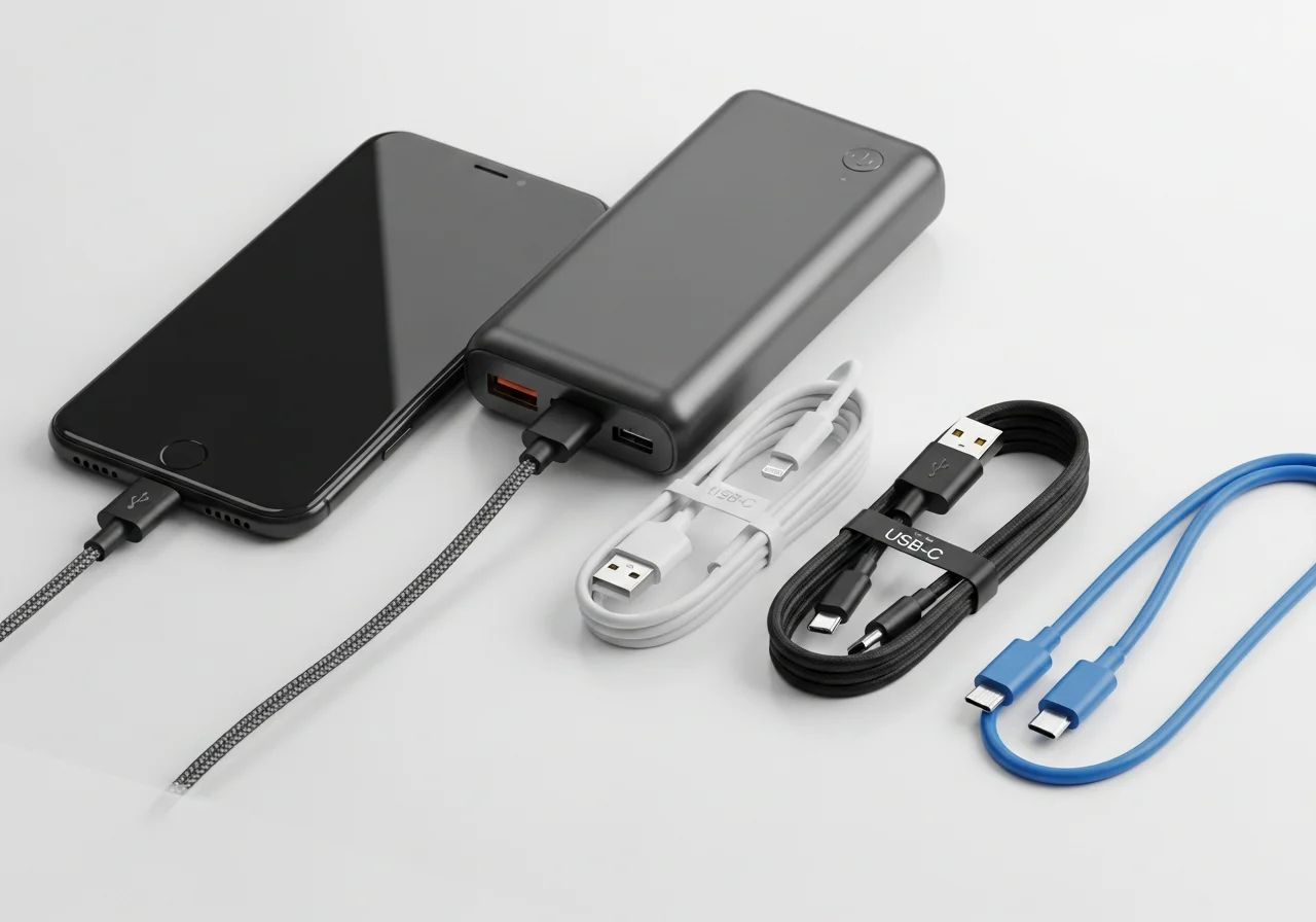 Portable Phone Charger and Charging Cables