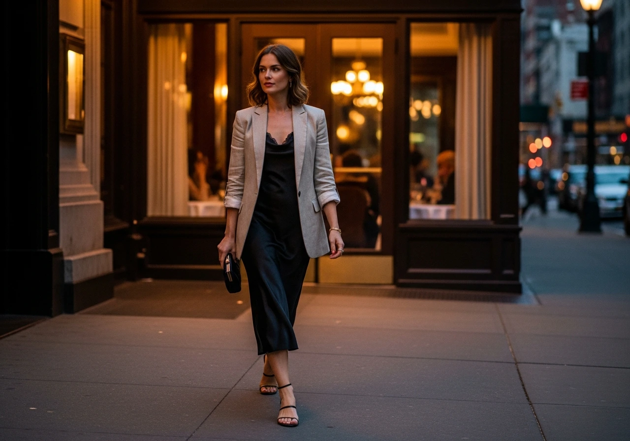 Slip Dress with Linen Blazer