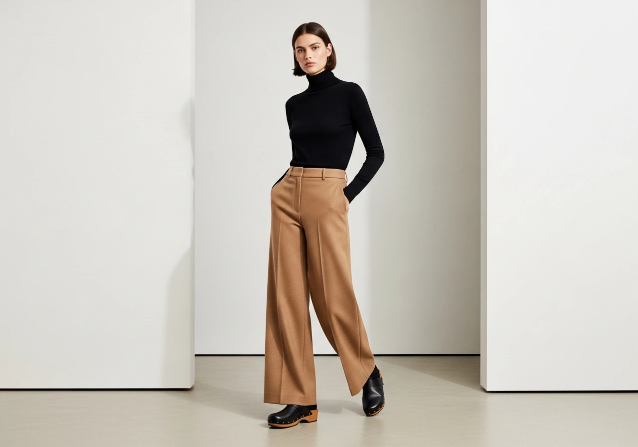 Styling Clogs with Wide-Leg Trousers