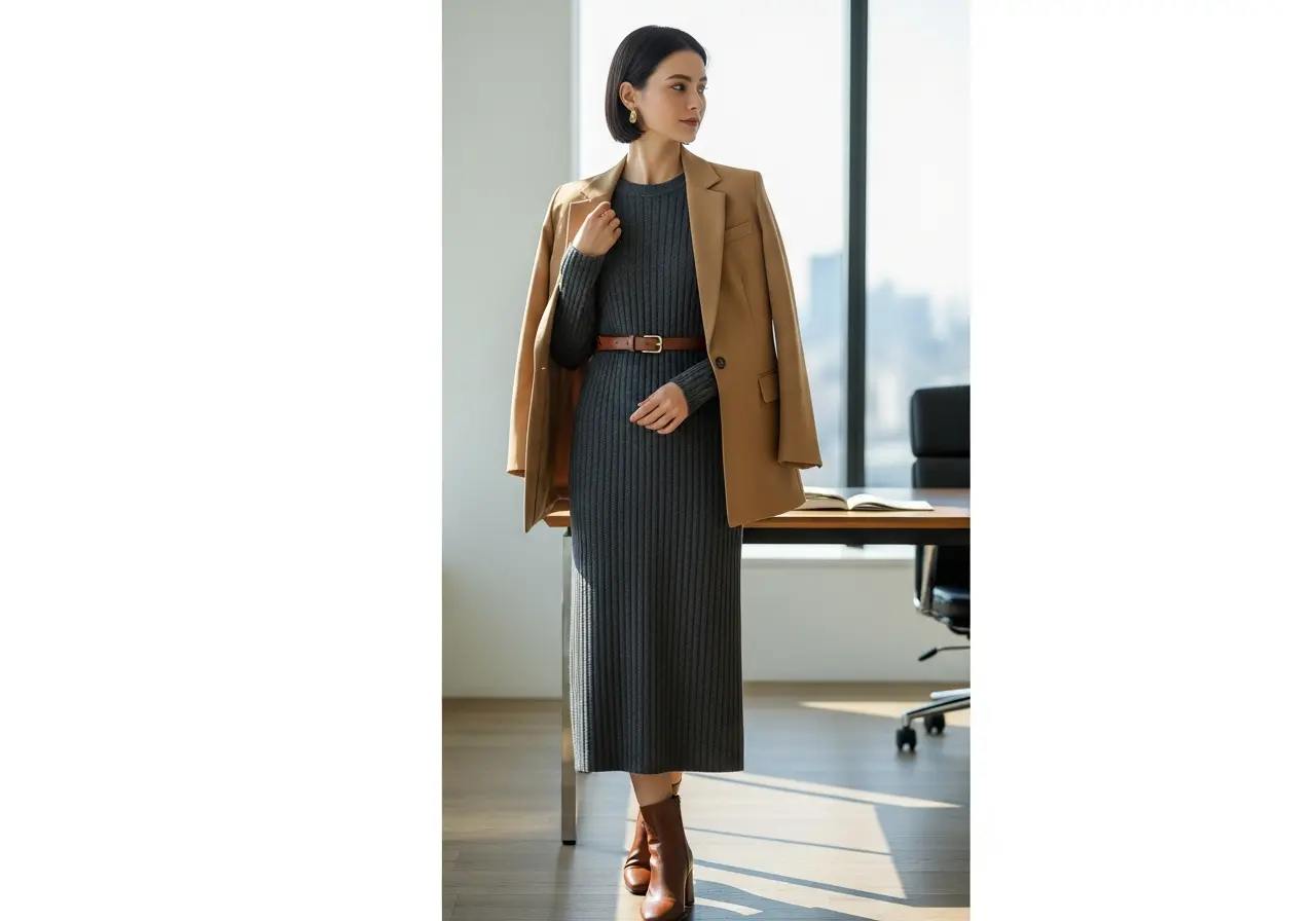 The Midi Knit Dress with Layered Sophistication