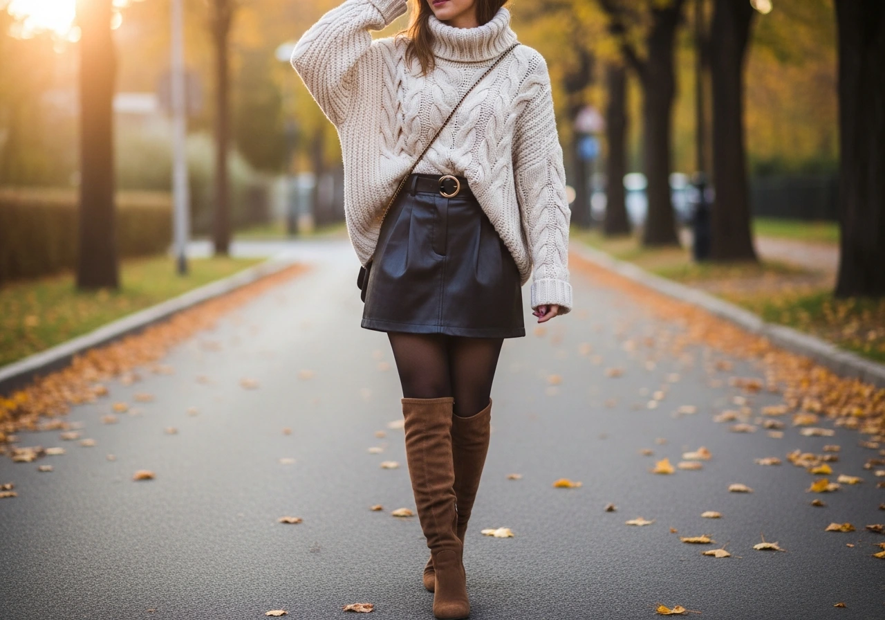 The Modern Mini Skirt and Oversized Knit Pairing
