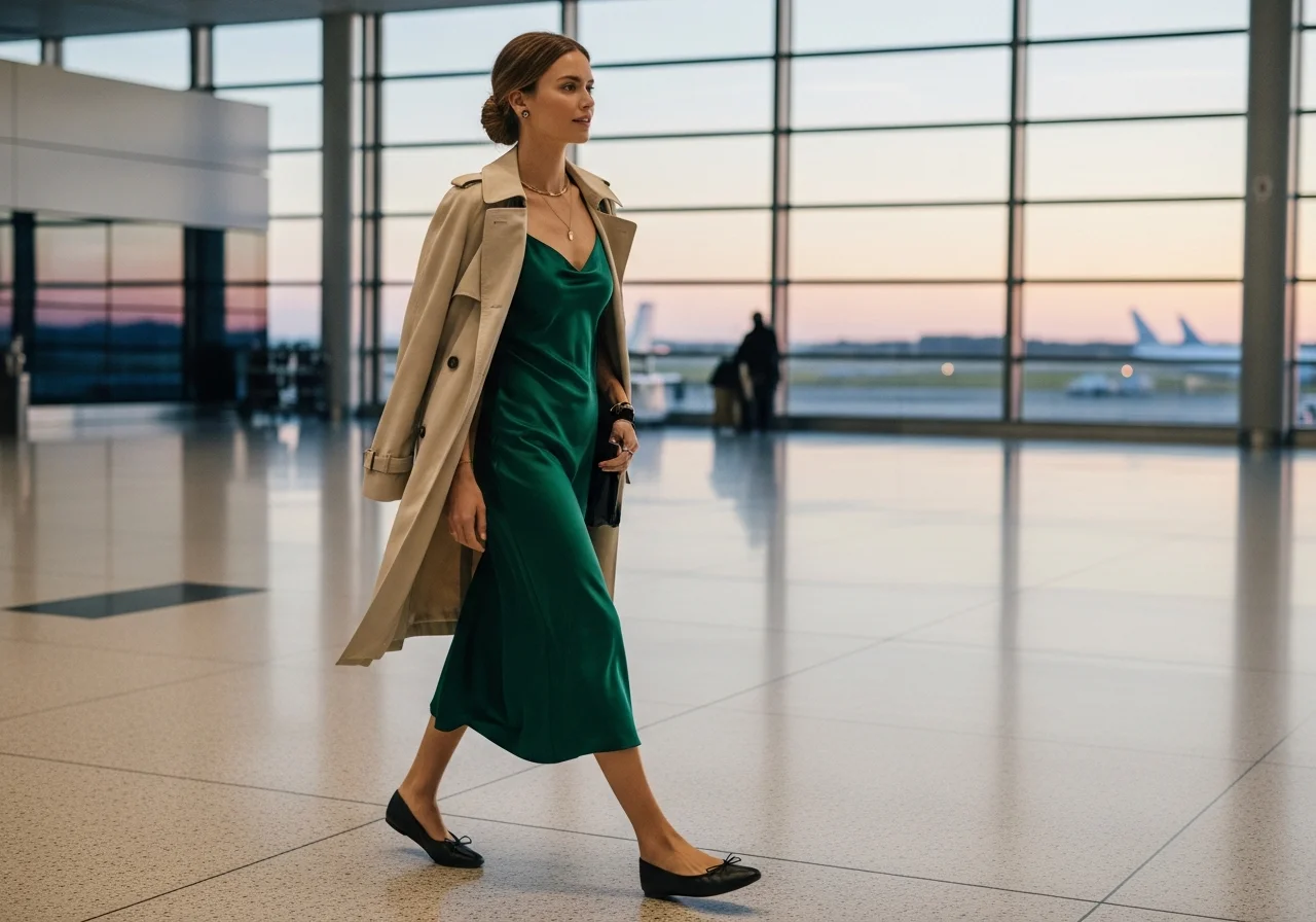 Trench Coat and Slip Dress Combination