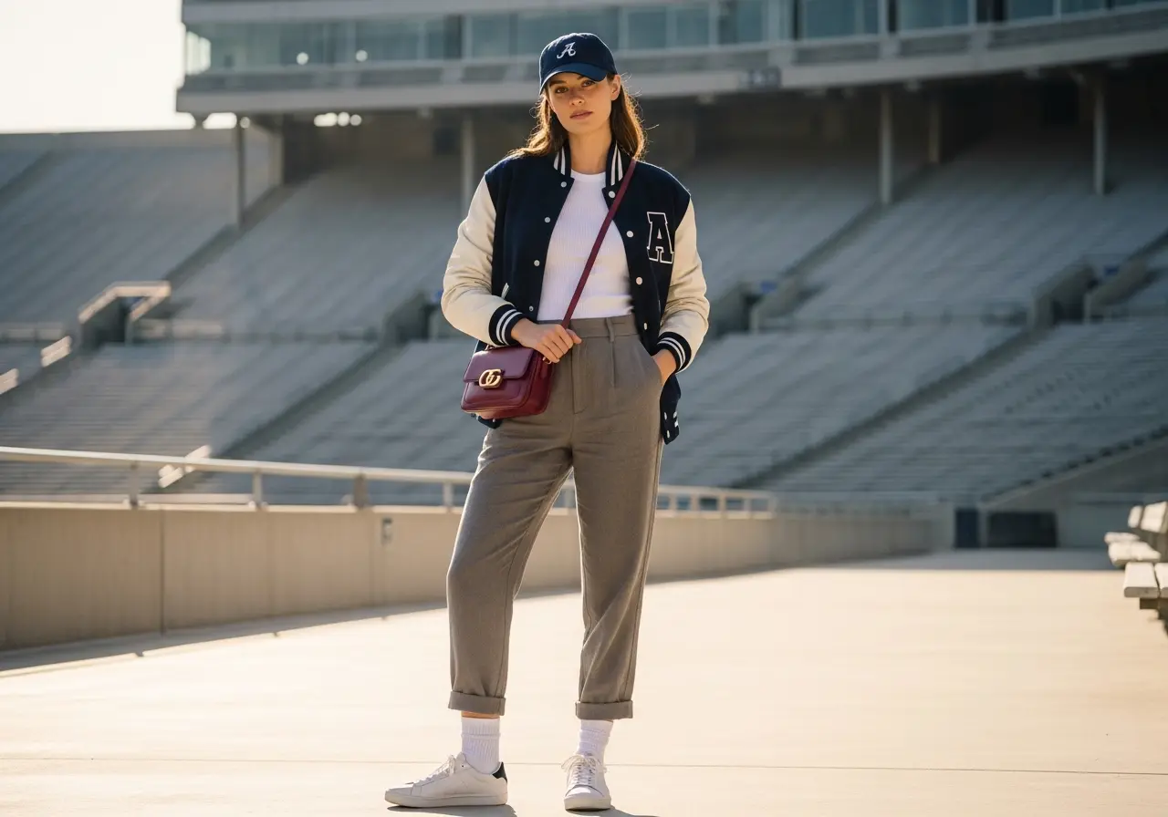 Varsity Jacket with Loose Trousers