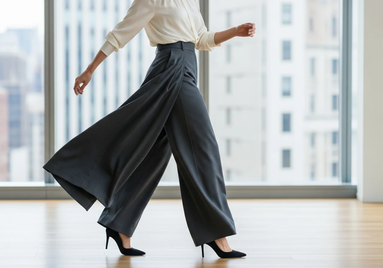 Wide-Leg Trousers with Tucked-In Blouse