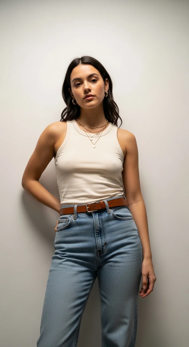 Outfit 6 The Tucked Tank, Jeans, and Sleek Belt