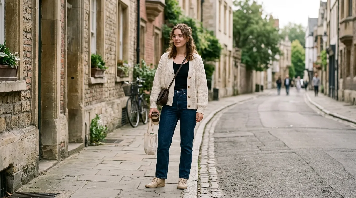 The Half Buttoned Cardigan Over a Tank Top