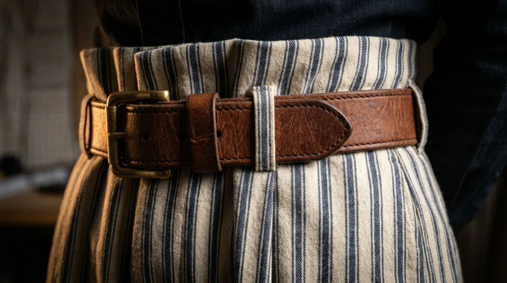 Belted Waists Reshape Striped Trousers Into an Instant Hourglass Illusion