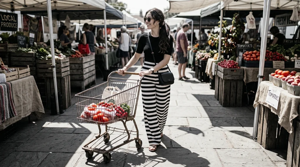 Black and White Stripes Transform Grocery Runs Into Editorial Moments