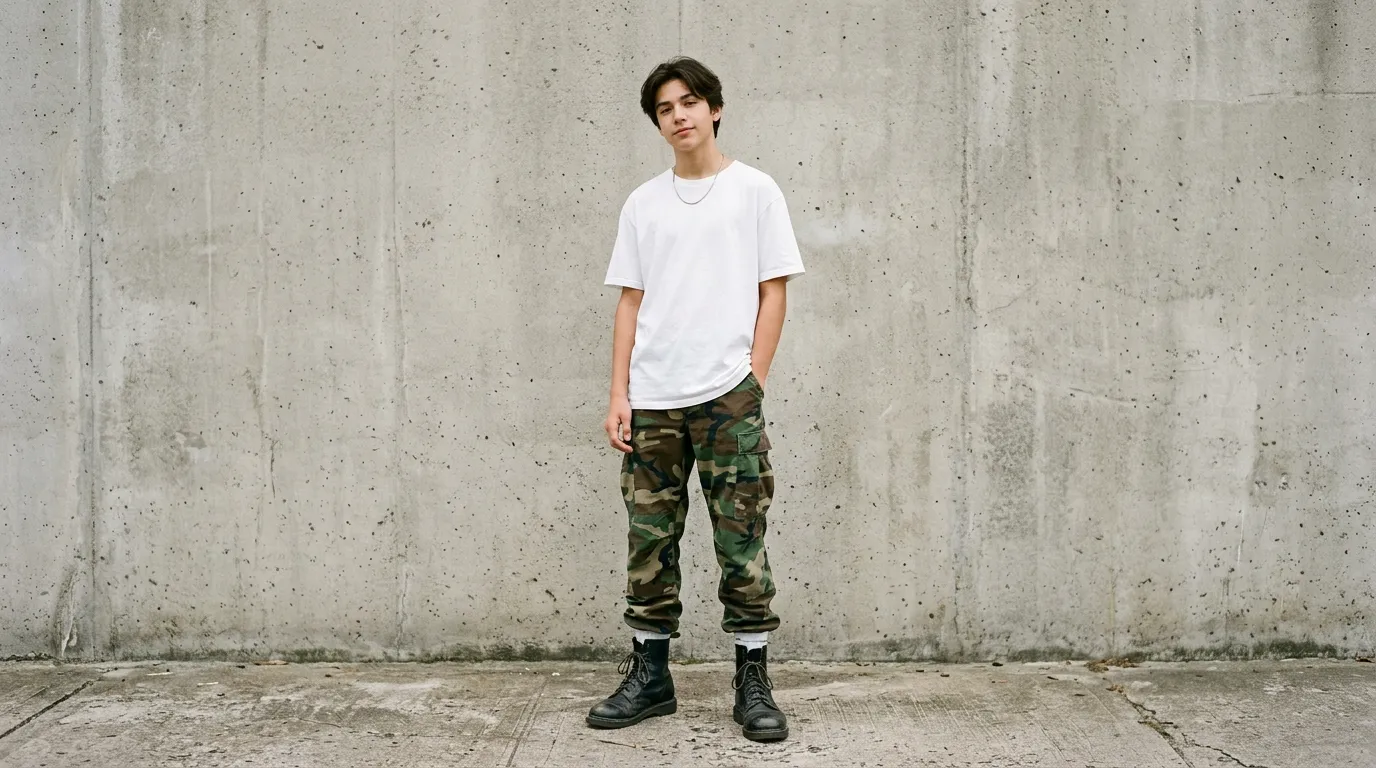 12. Camo Cargo Pants With a Simple Top