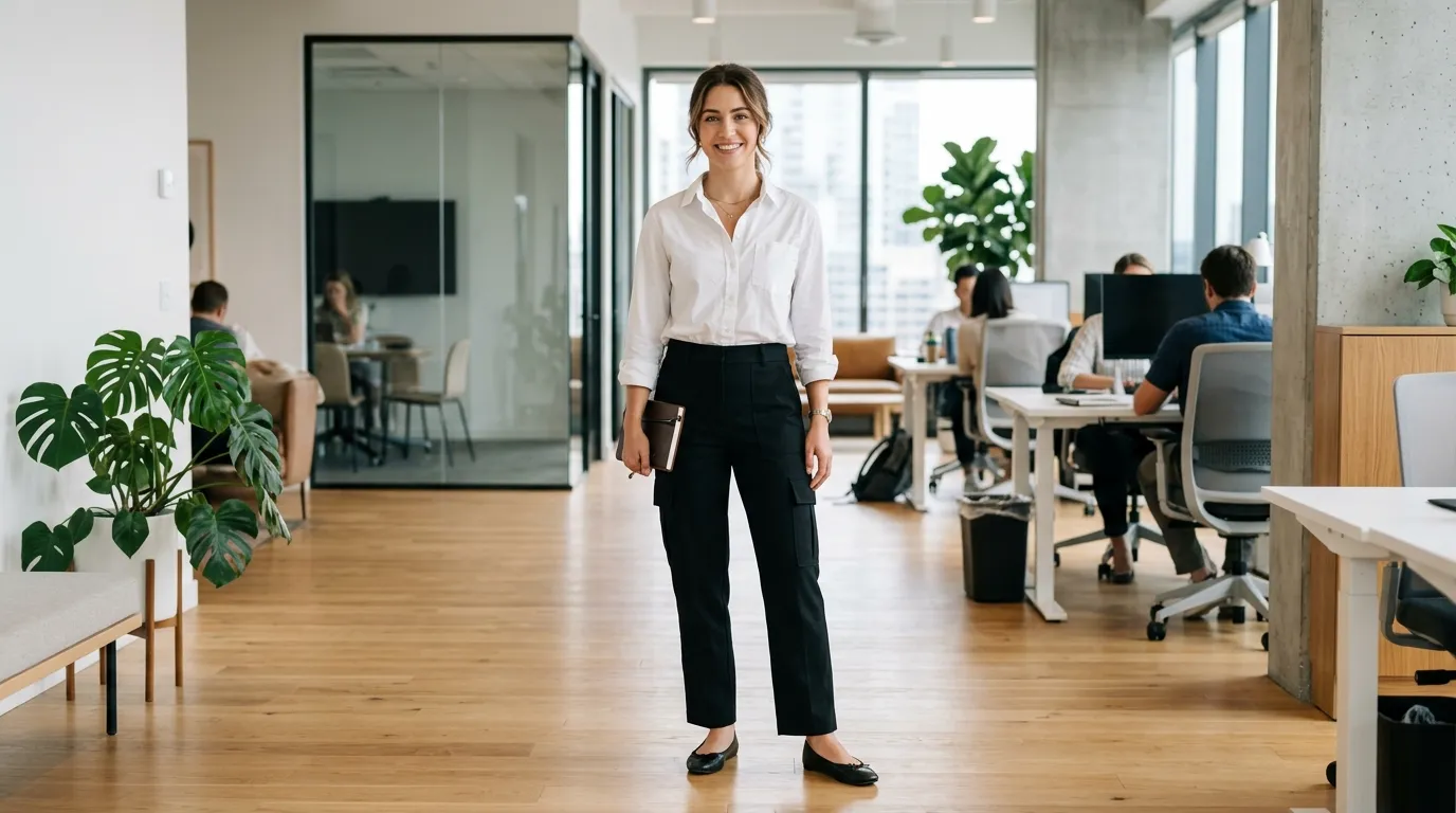 Cargo Pants With a Crisp Shirt and Flats