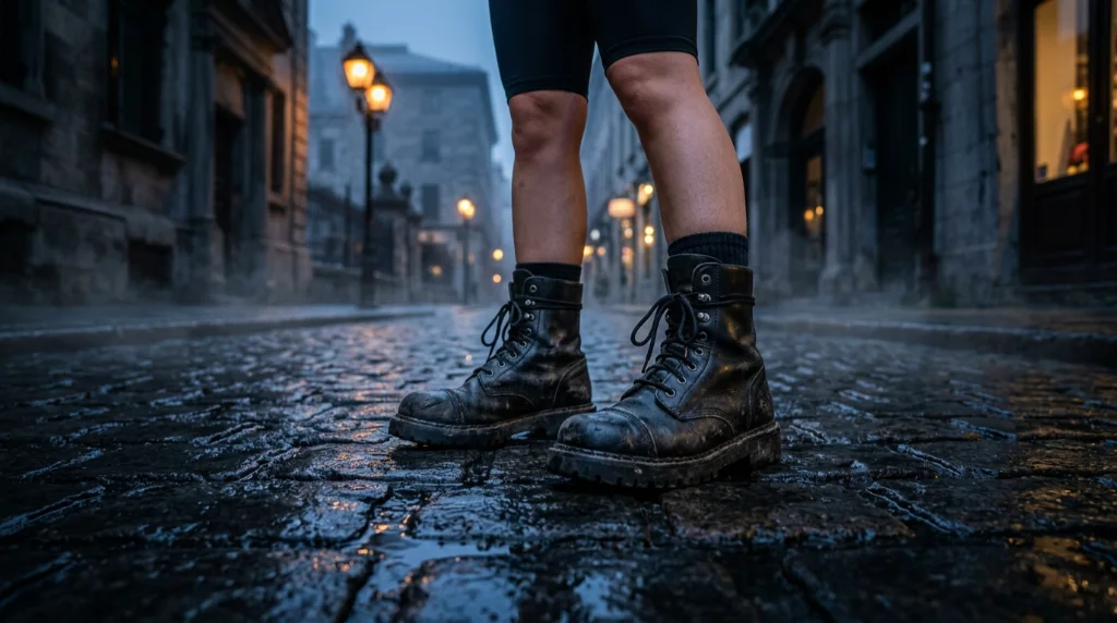 Chunky Boots Meet Sleek Silhouettes In This Surprising Combo