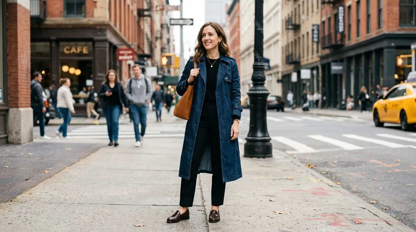 Denim Trench Coat With Trousers