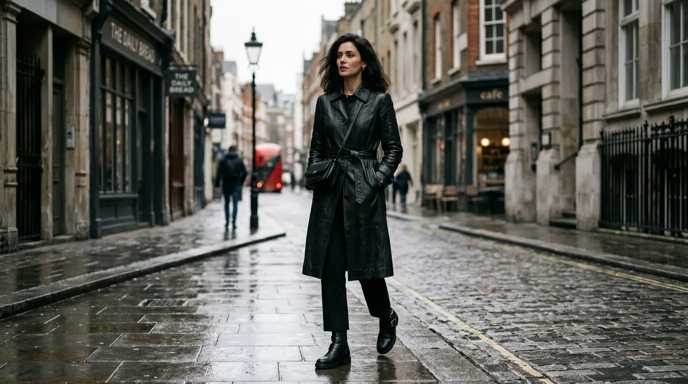 Leather Trench With Tailored Pants