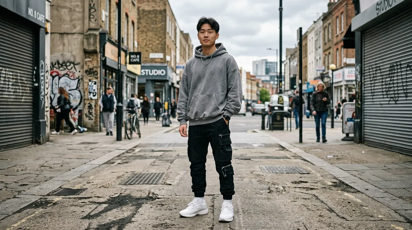2. Oversized Hoodie and Cargo Combo