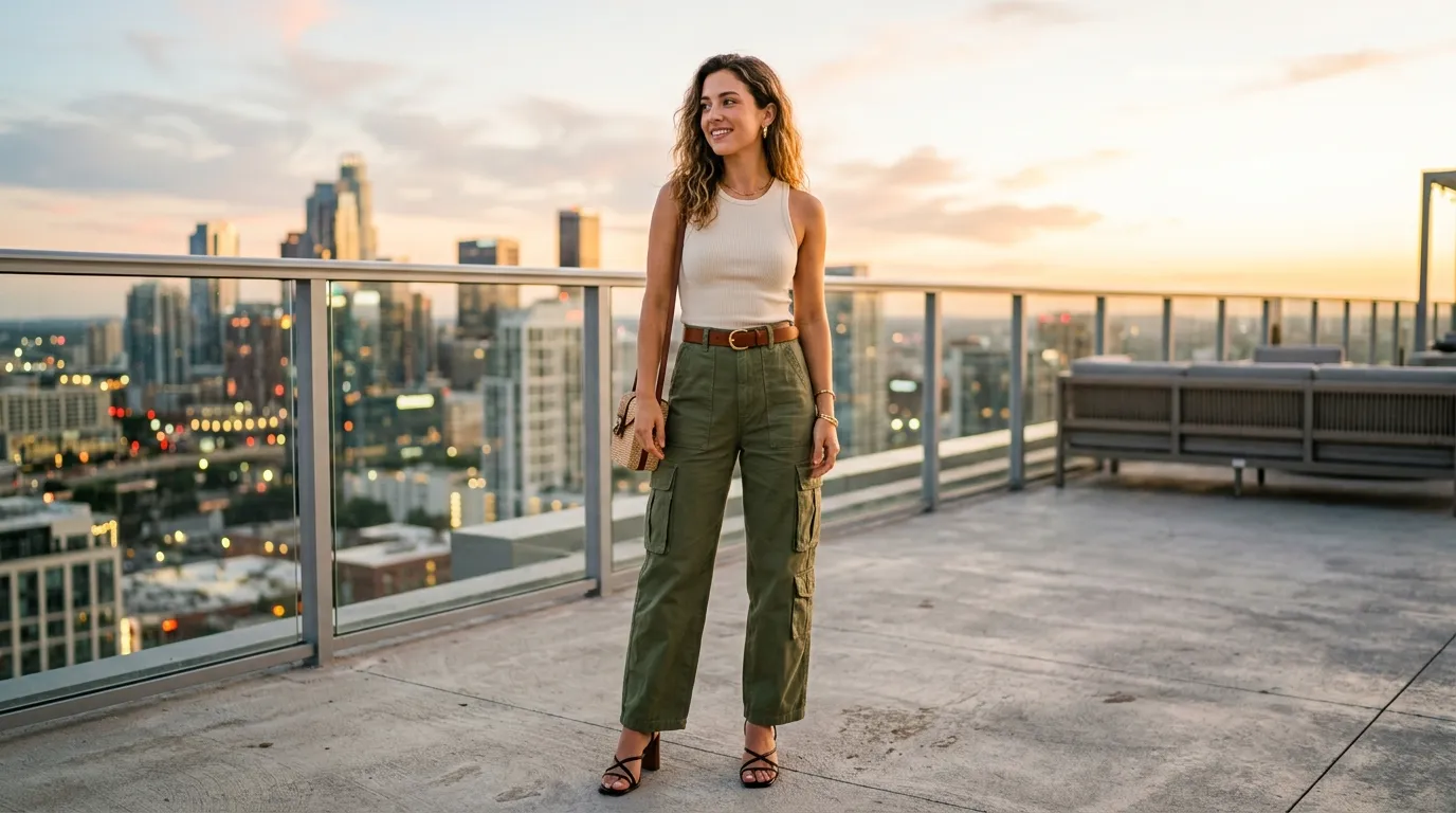 7. Ribbed Tank and High Waisted Cargo Pants