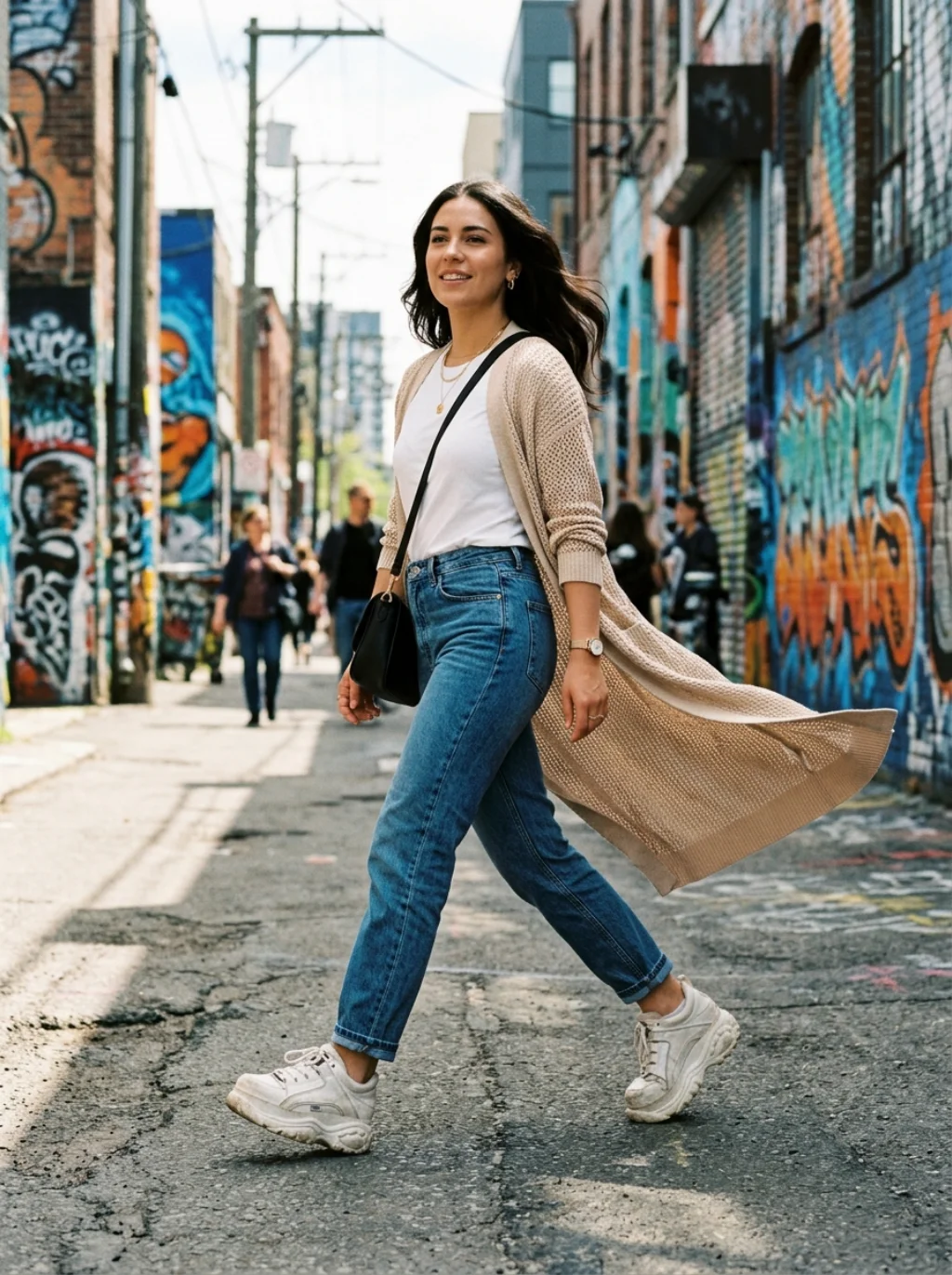 Sneakers Meet Sophistication: Streetwear Energy in a Feminine Layer