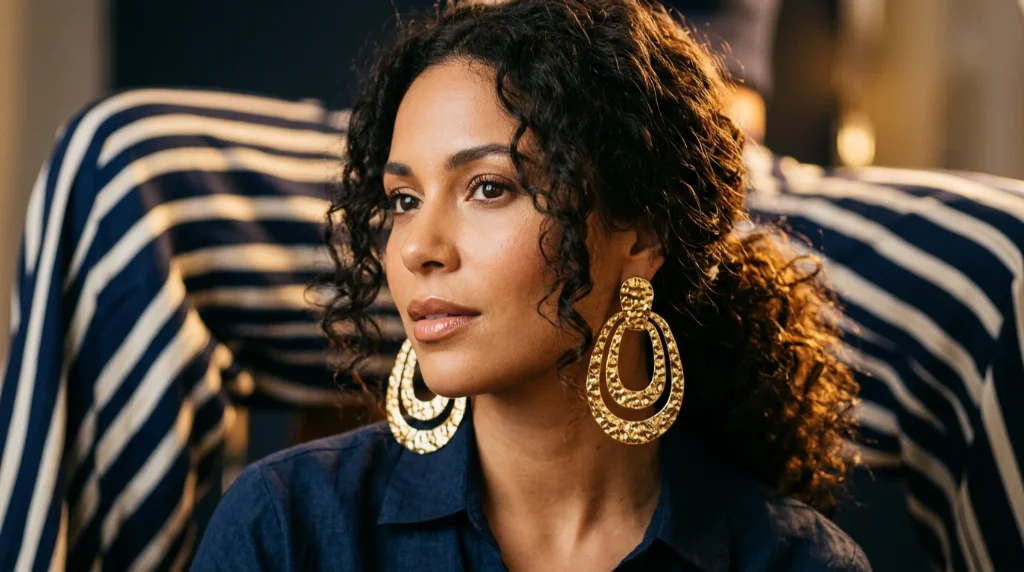 Statement Earrings Distract From Stripes and Somehow Elevate the Whole Look
