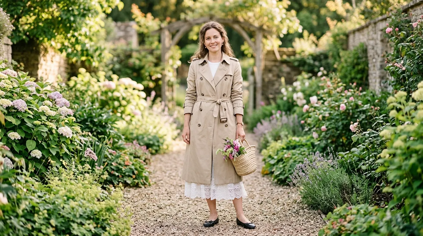 Trench Coat With a Lace Trim Skirt