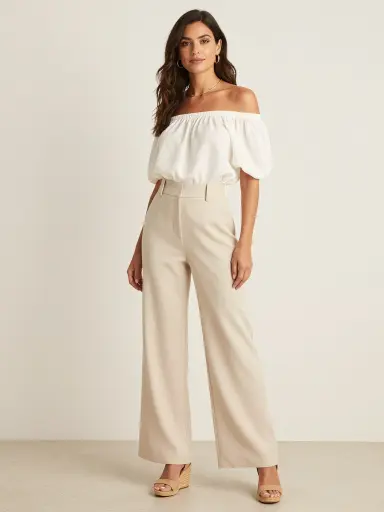 Wide-Leg Palazzo Pants with an Off-Shoulder Top