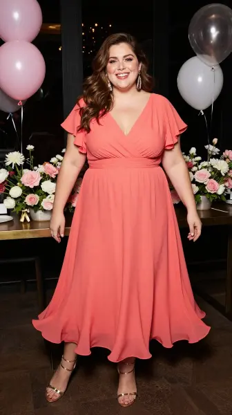 Birthday outfit featuring a flowy midi dress for plus size women.