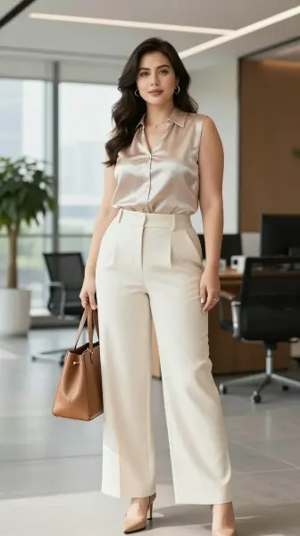 Professional office outfit for plus size women in summer.