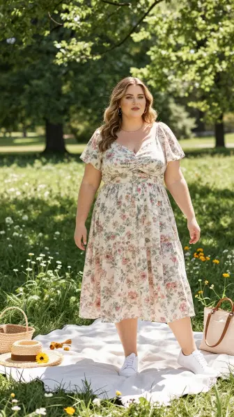 Summer picnic outfit for plus size women.