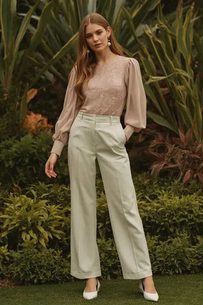 Wide-Leg Trousers with a Romantic Blouse